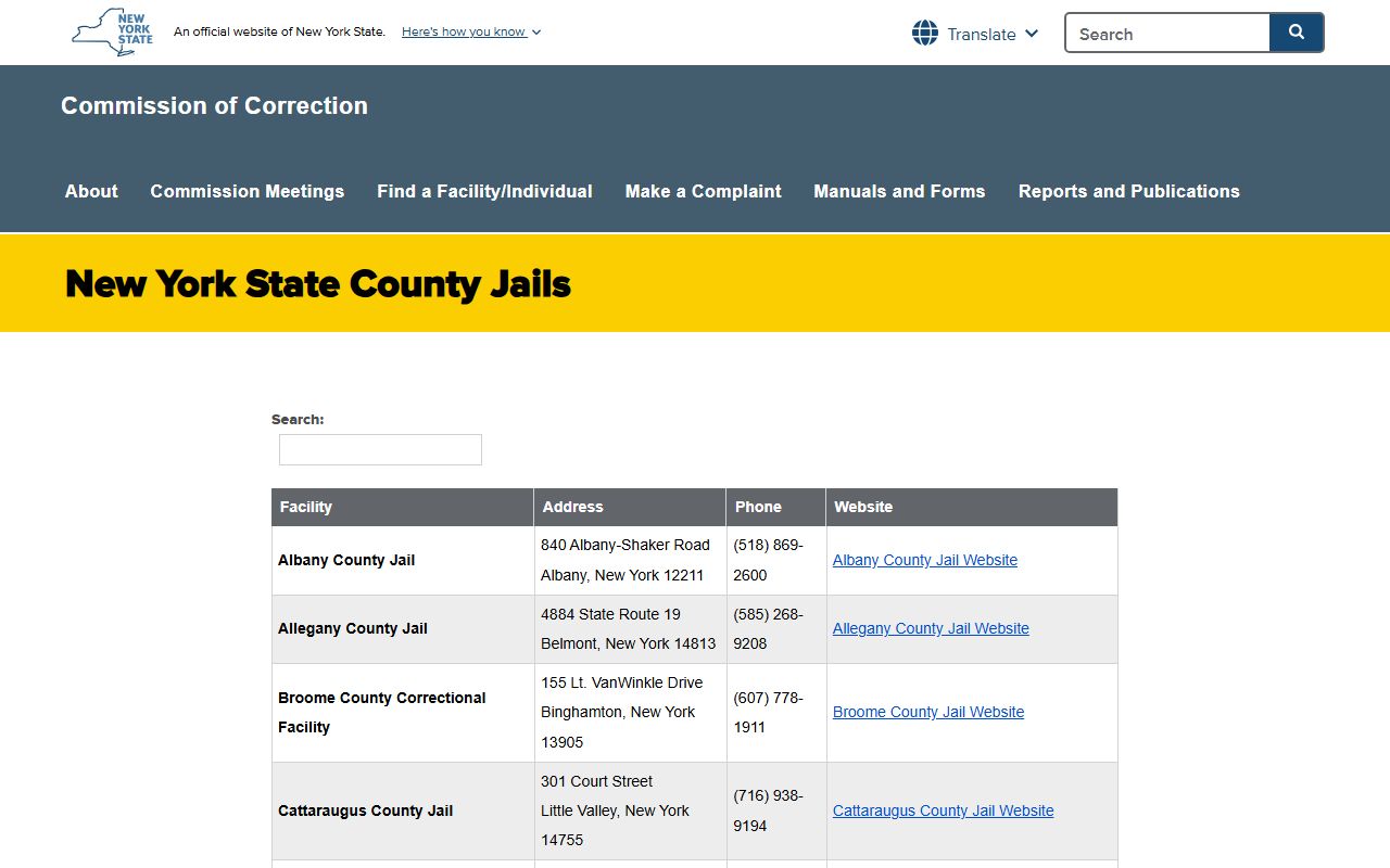 Wayne County Jail inmate lookup State Commission of Correction listing
