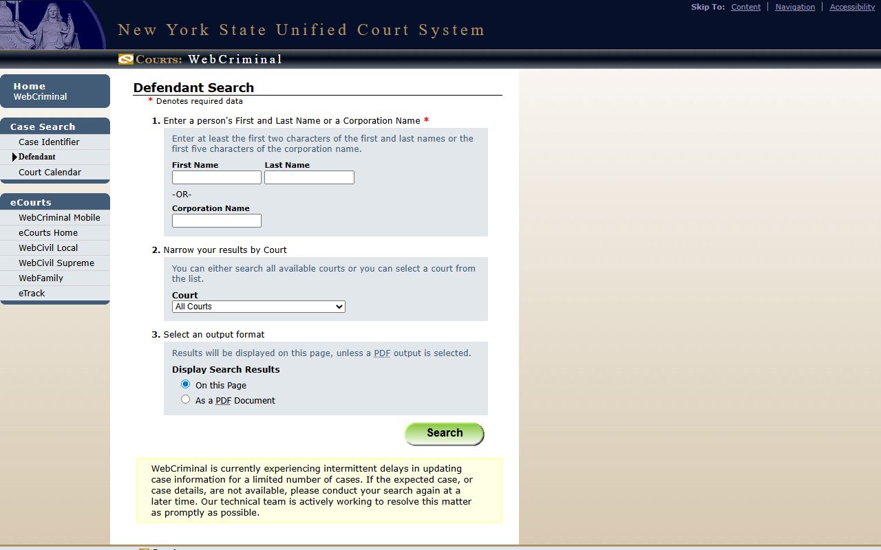 Wayne County WebCriminal defendant court records after arrest search fields